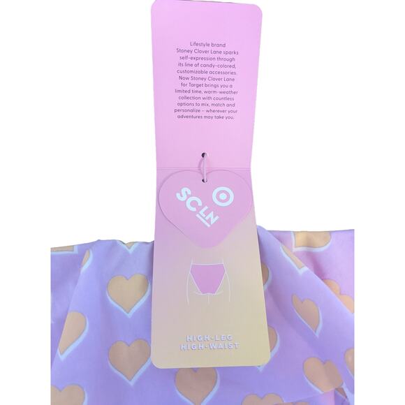 Stoney Clover Ruffle Bikini Bottom XS Pink Purple Orange Heart High Leg Swimsuit - Picture 2 of 14